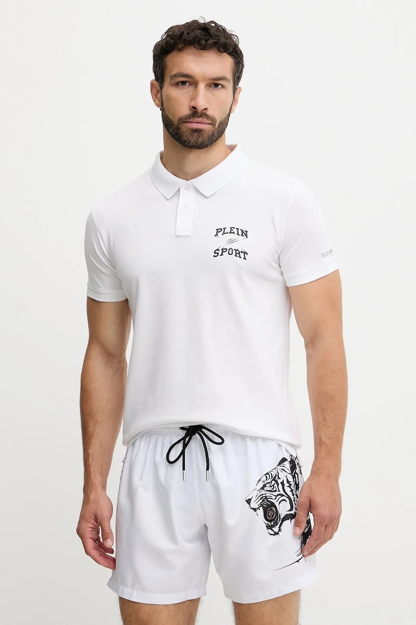 PLEIN SPORT tricou polo culoarea alb, cu imprimeu, PS25MPL01