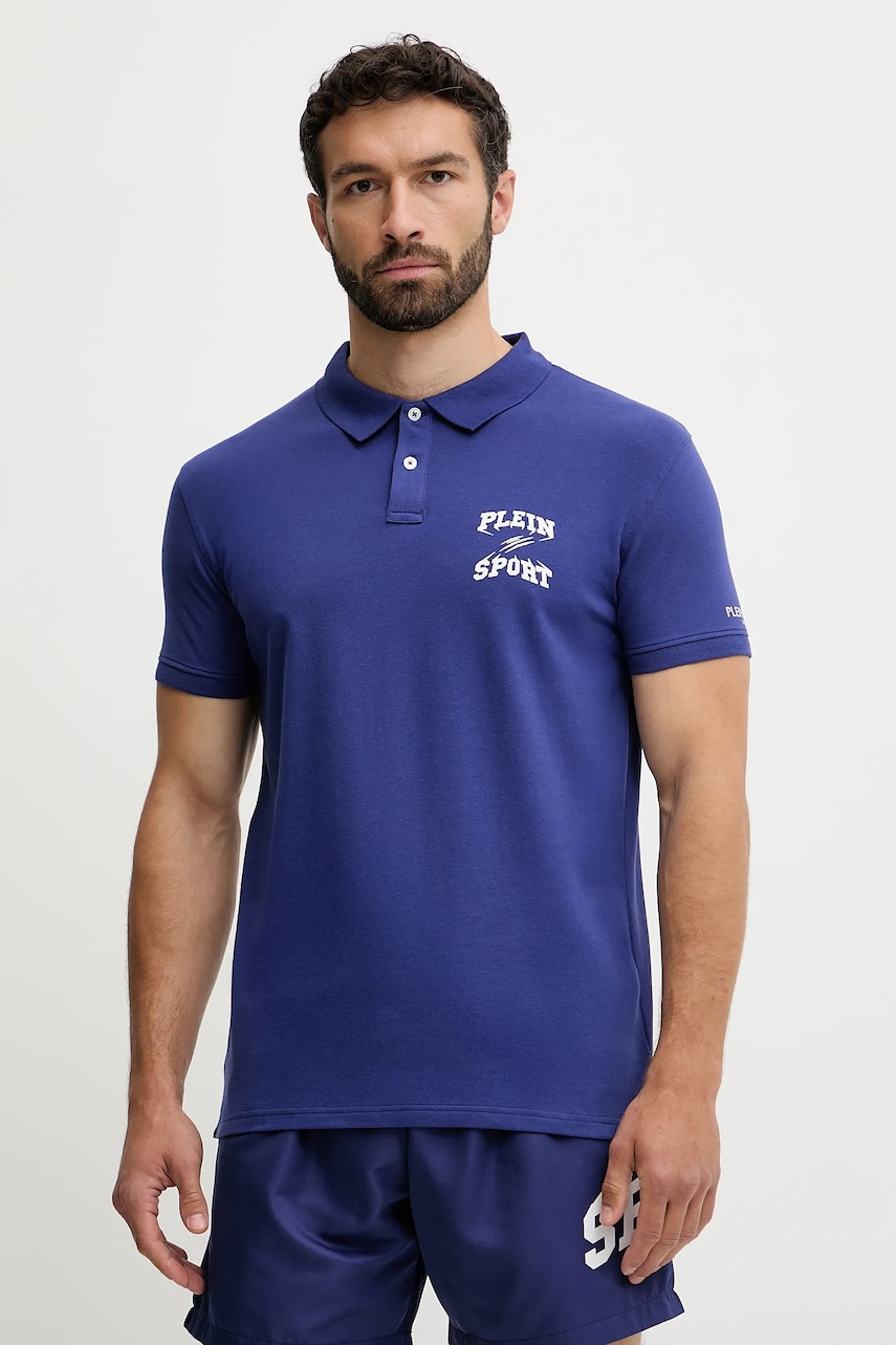 PLEIN SPORT tricou polo culoarea bleumarin, cu imprimeu, PS25MPL01