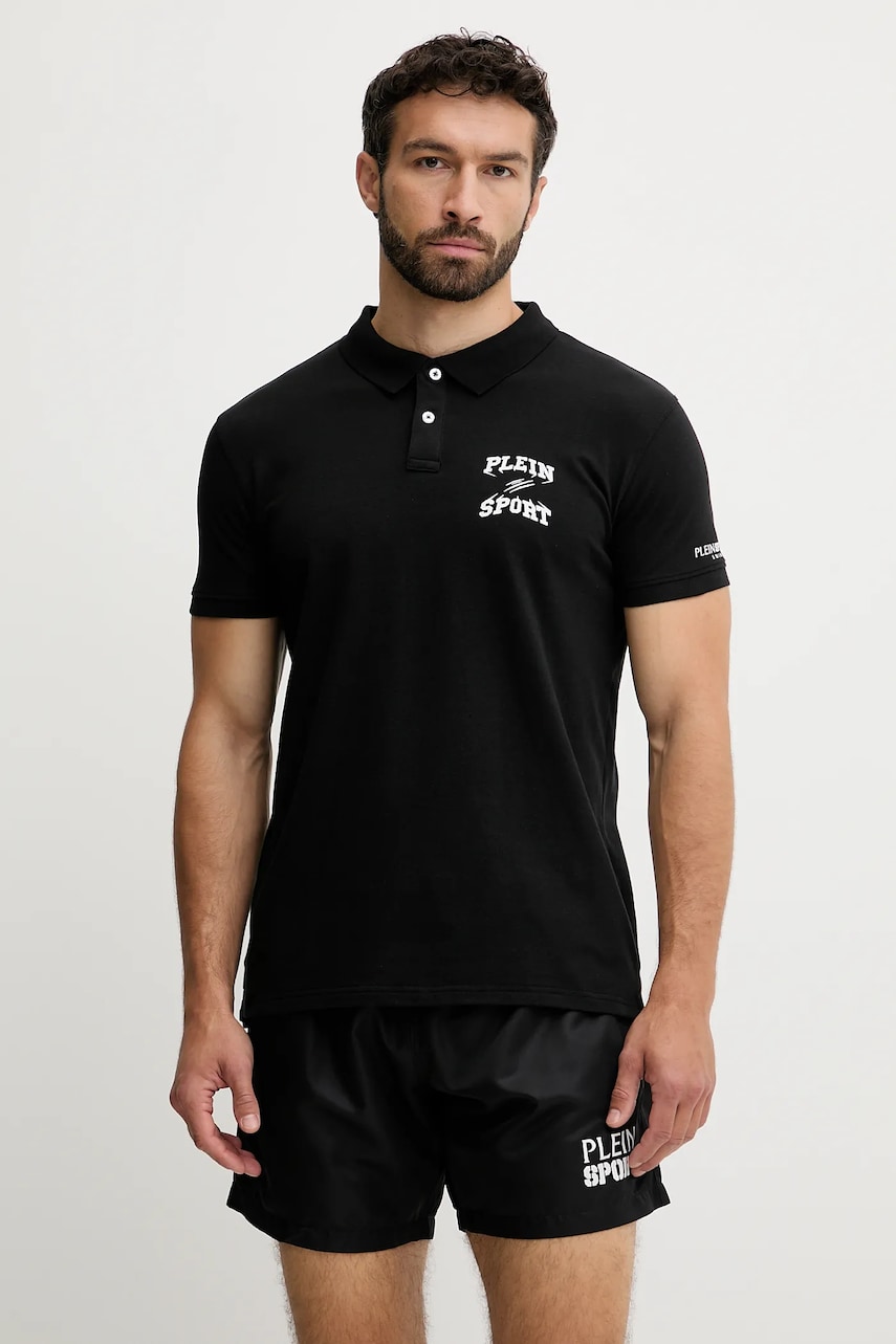 PLEIN SPORT tricou polo culoarea negru, cu imprimeu, PS25MPL01