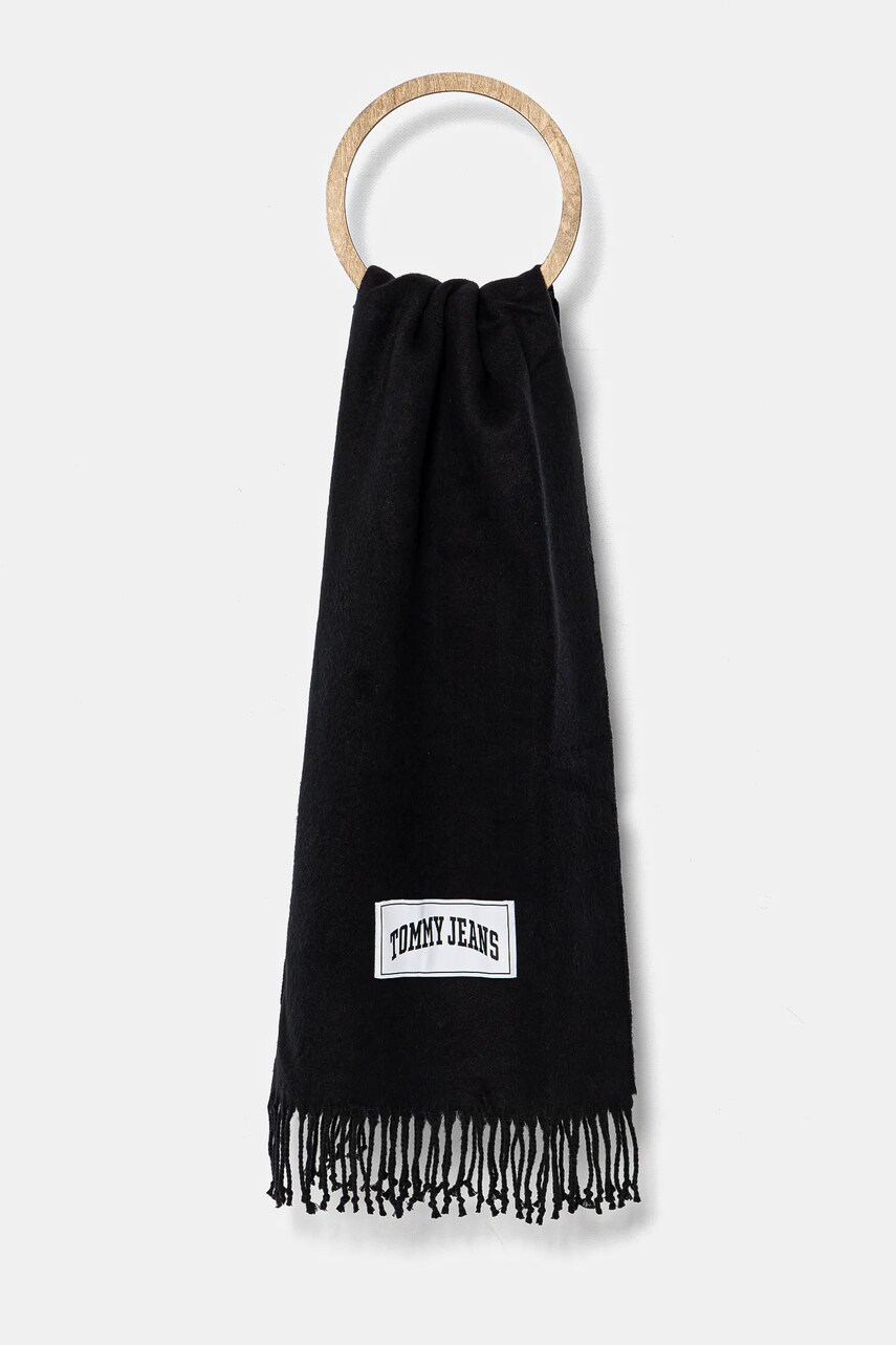 Tommy Jeans fular femei, culoarea negru, neted, AW0AW16997