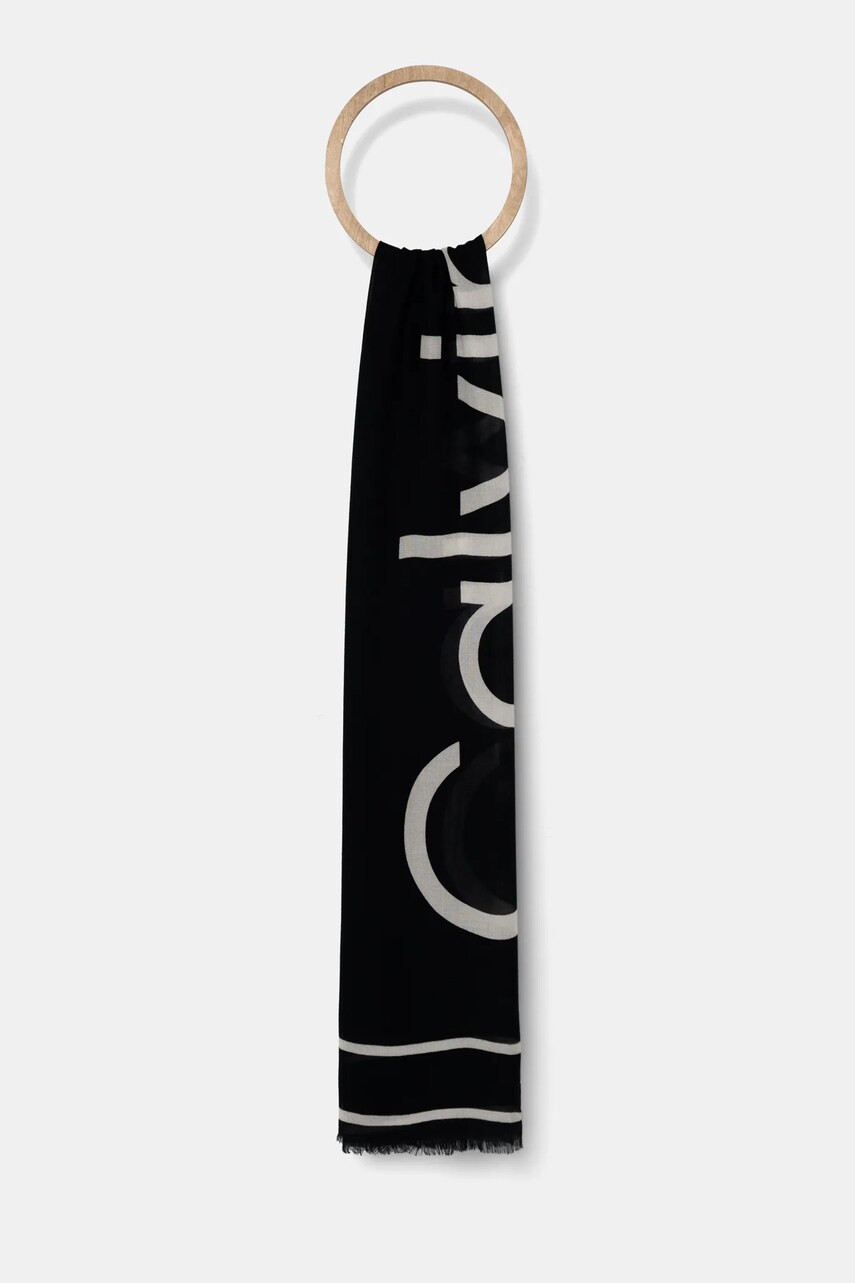 Levně Šála s příměsí kašmíru Calvin Klein černá barva, vzorovaný, K60K612875