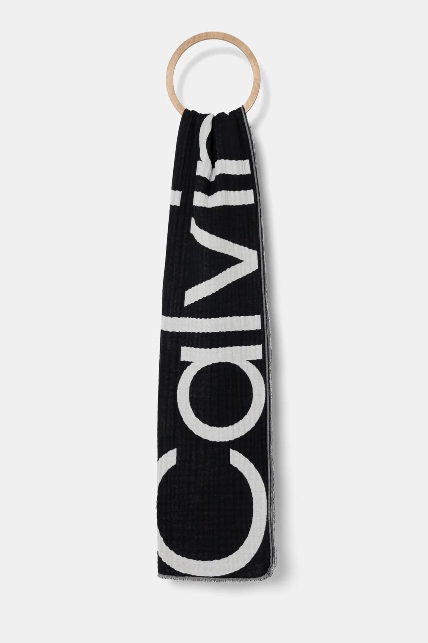 Levně Bavlněný šátek Calvin Klein černá barva, vzorovaný, K60K612879