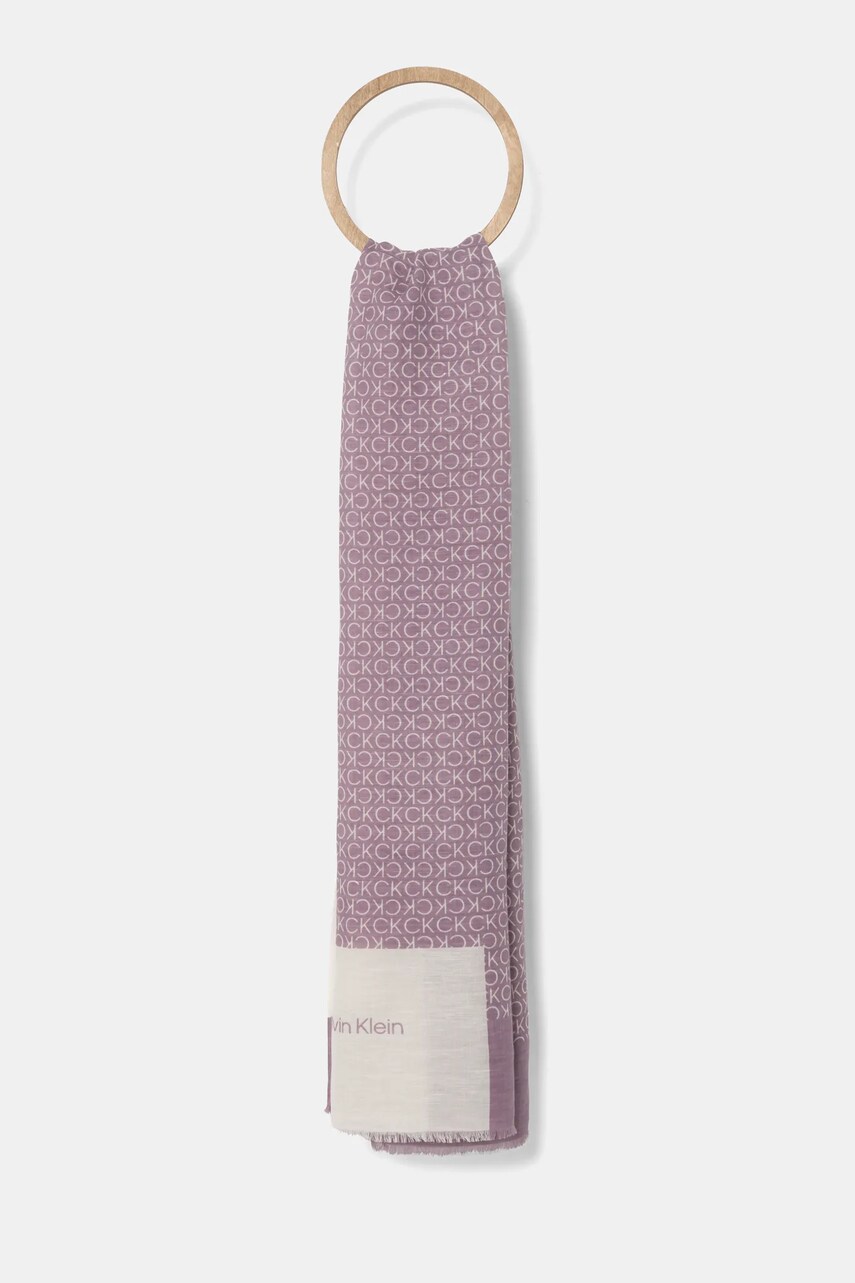 Levně Lněná šála Calvin Klein fialová barva, K60K612895
