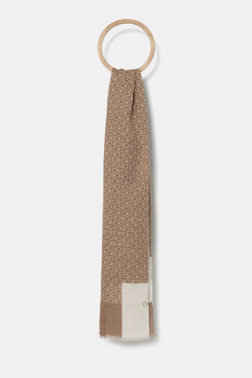 Levně Lněná šála Calvin Klein béžová barva, K60K612895