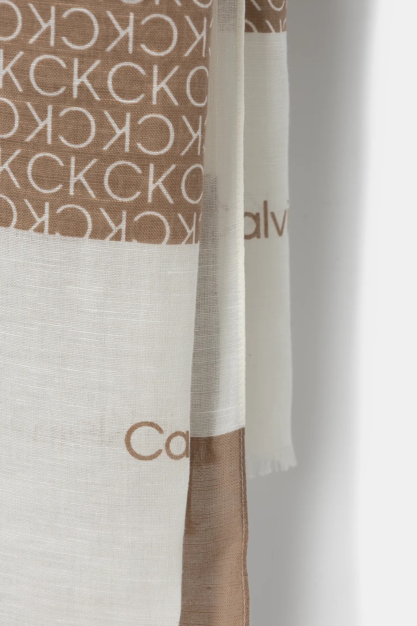 Шарф со льном Calvin Klein цвет бежевый узорный K60K612895 Шарф со льном Calvin Klein цвет бежевый узорный K60K612895