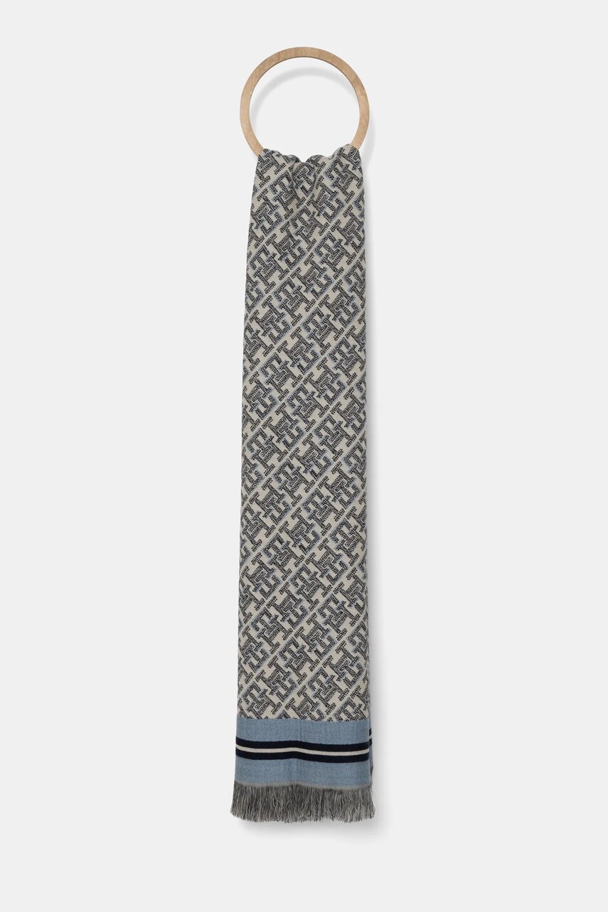 Levně Šátek z vlněné směsi Tommy Hilfiger tmavomodrá barva, vzorovaný, AW0AW16856