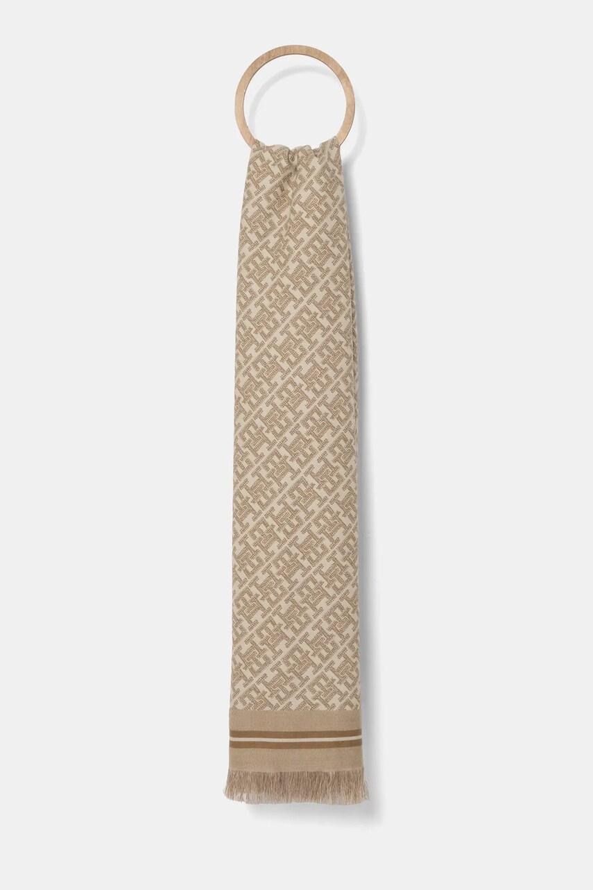Levně Šátek z vlněné směsi Tommy Hilfiger béžová barva, vzorovaný, AW0AW16856