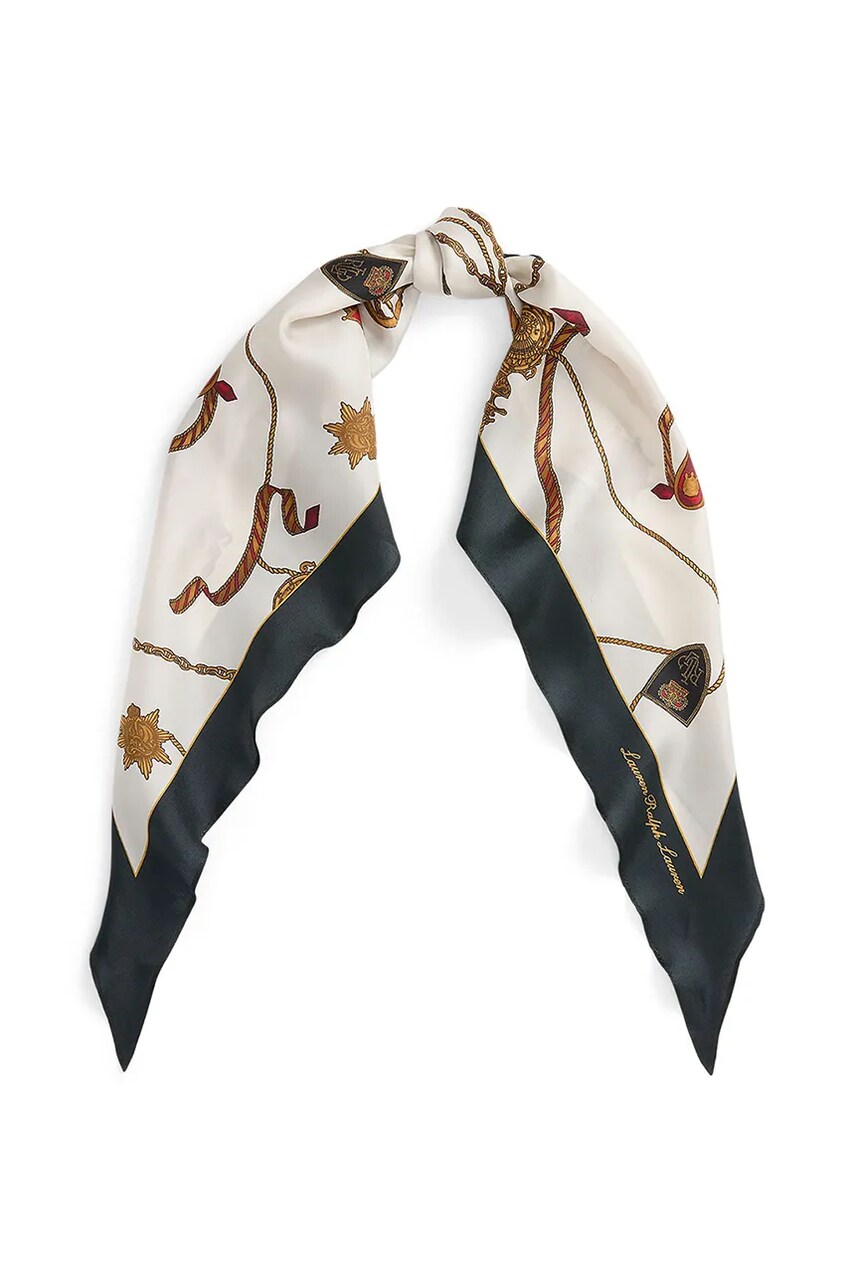 Levně Hedvábný šátek Lauren Ralph Lauren béžová barva, 454961485