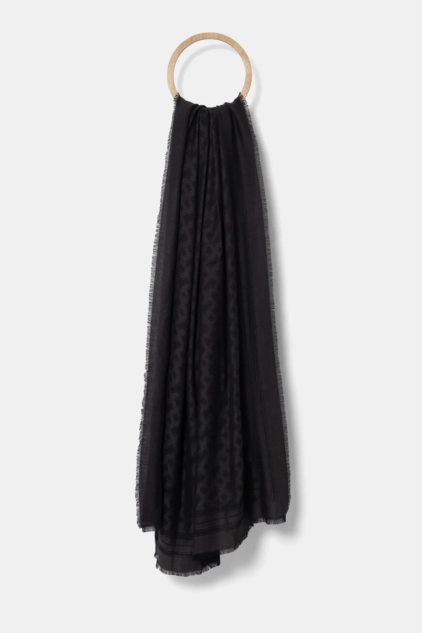 BOSS esarfa de lana culoarea negru, neted, 50521379