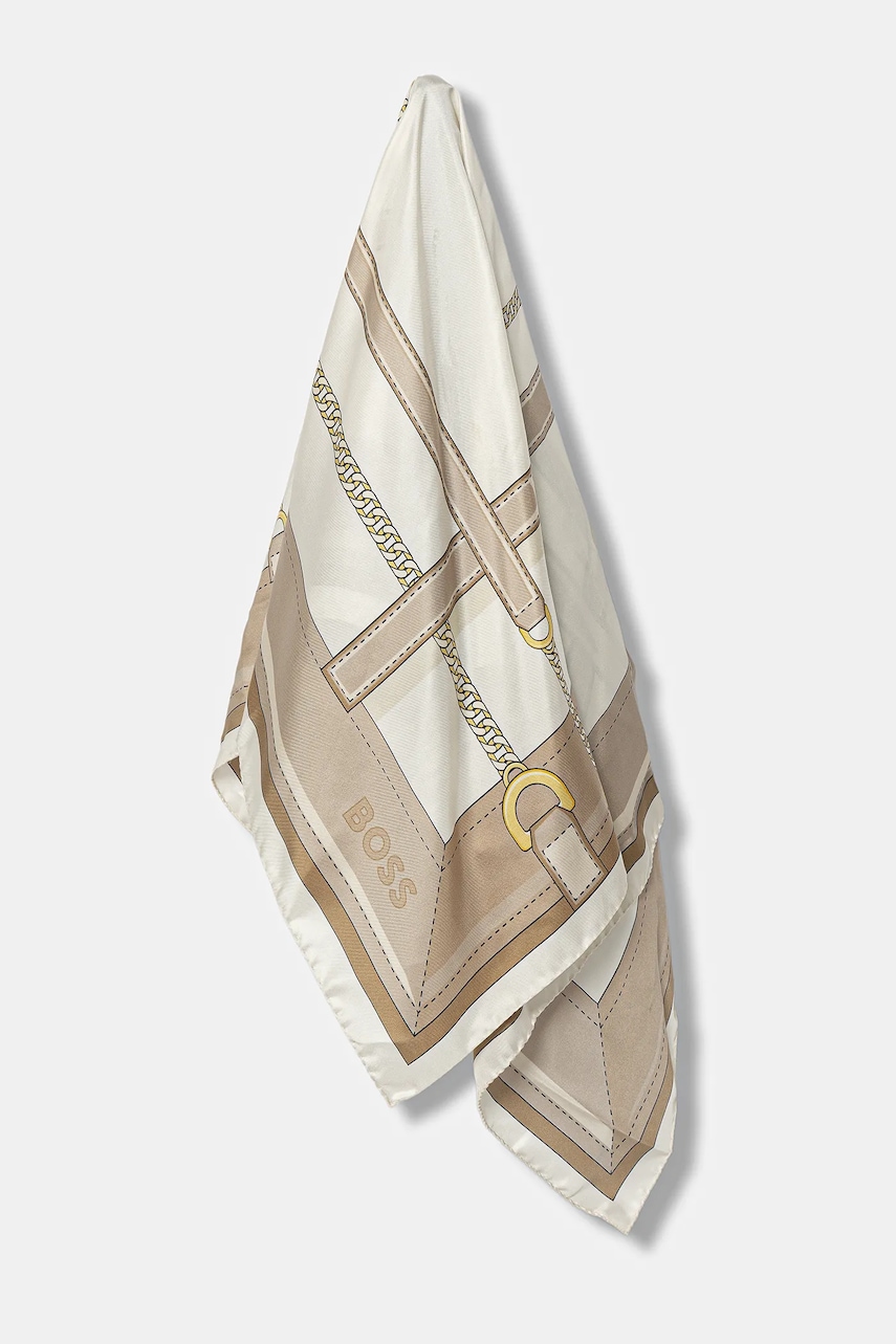 BOSS eșarfă de mătase culoarea galben, cu model, 50536118