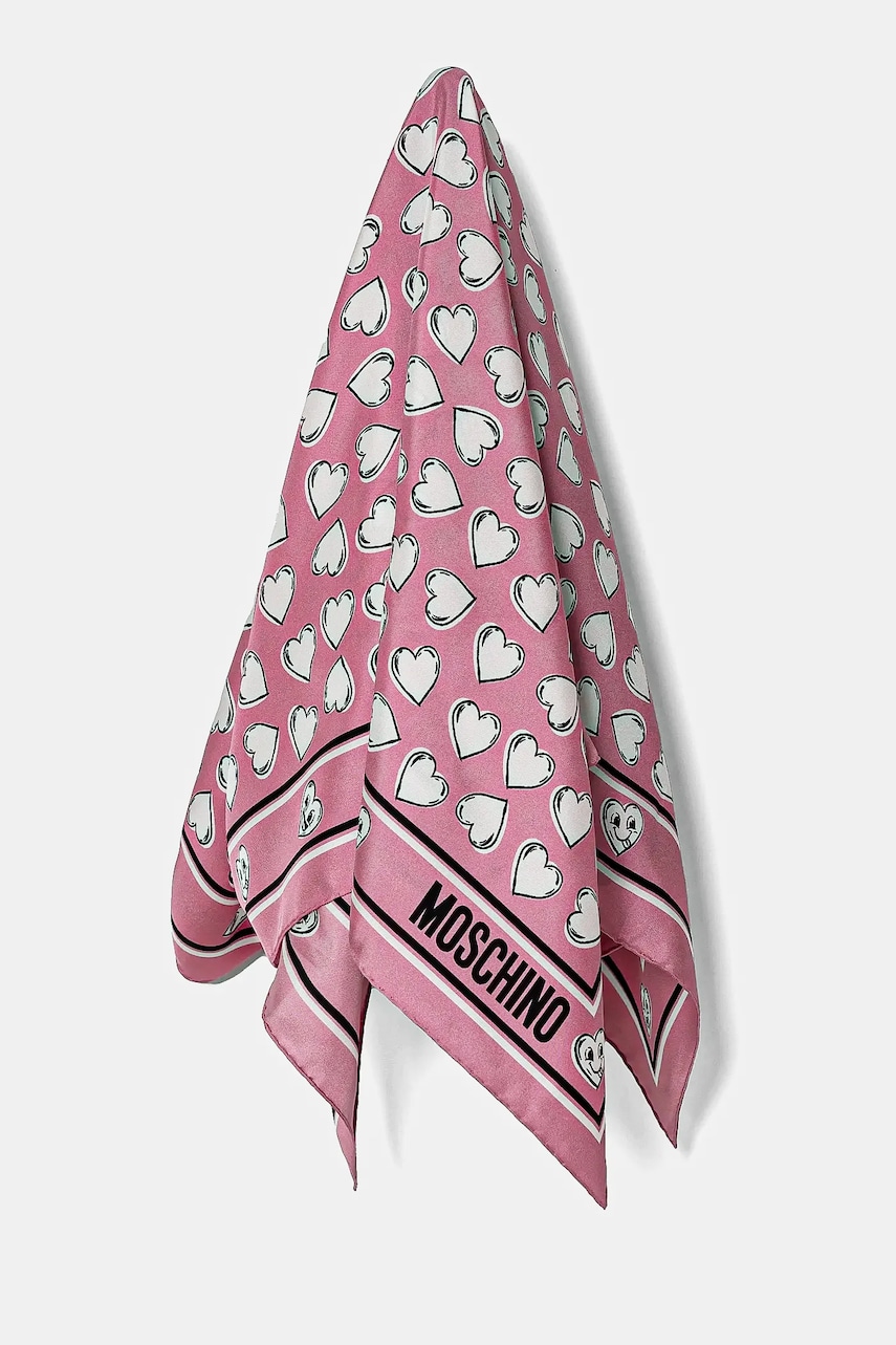 Moschino eșarfă de mătase culoarea roz, cu imprimeu, M3211 3549 Moschino eșarfă de mătase culoarea roz, cu imprimeu, M3211 3549