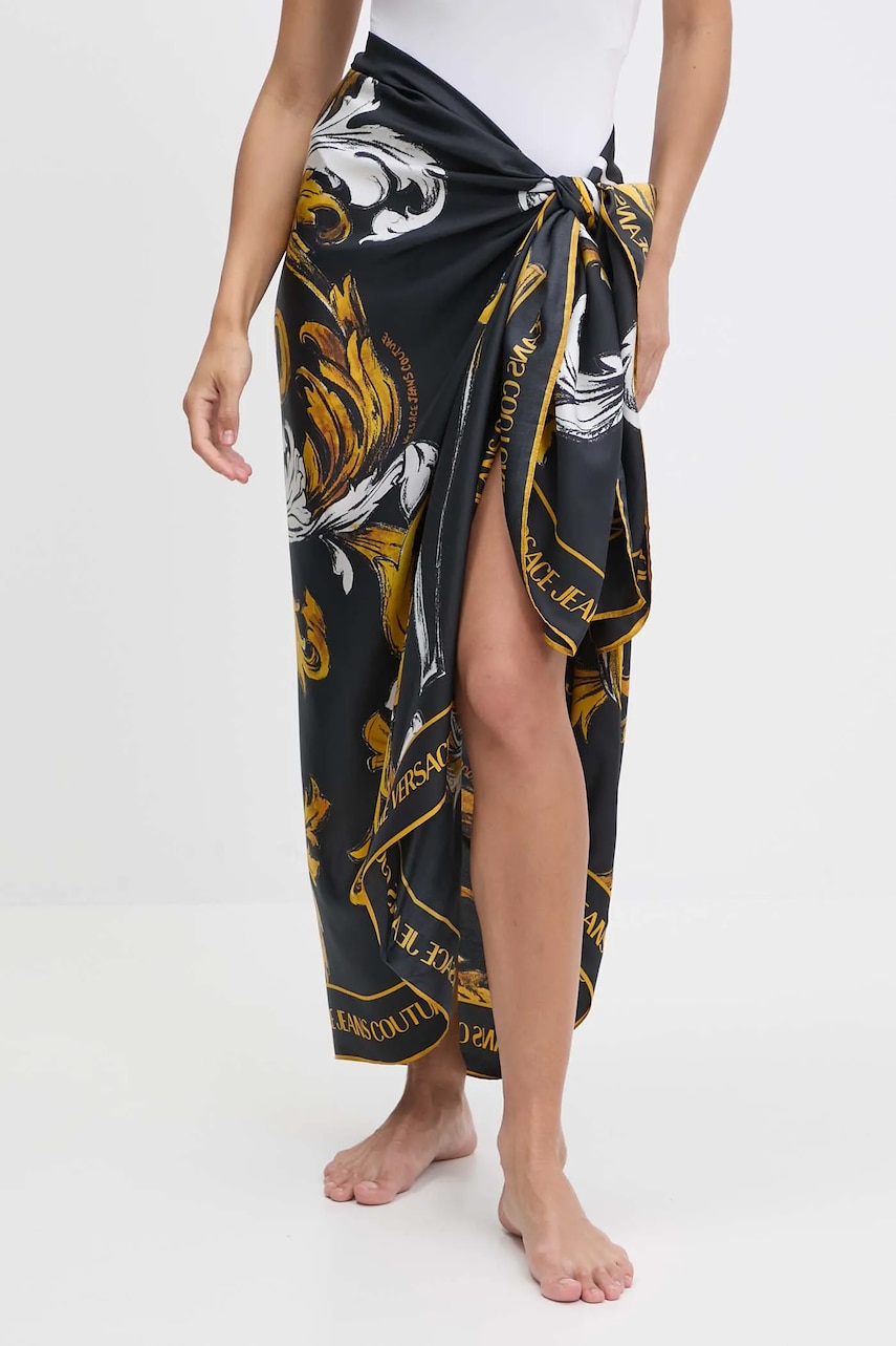 Versace Jeans Couture pareo din mătase culoarea negru, 78HA7H04 ZG362