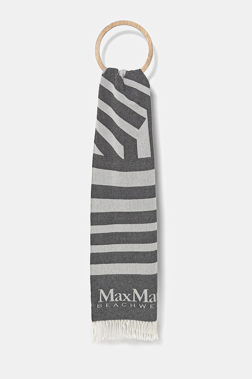Max Mara Beachwear esarfa din bumbac femei, culoarea gri, modelator, 2516591019600 Max Mara Beachwear esarfa din bumbac femei, culoarea gri, modelator, 2516591019600