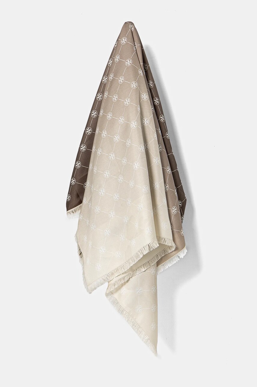 Tory Burch sal de matase T Monogram Silk Oblong femei, culoarea bej, modelator, 167410-250