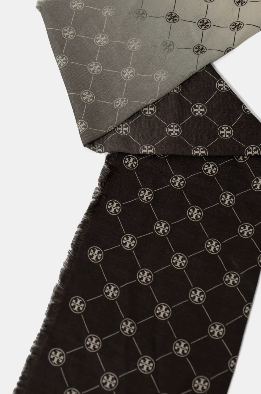Шерстяная шаль Tory Burch T Monogram Oblong цвет коричневый узорный 169645-250 Шерстяная шаль Tory Burch T Monogram Oblong цвет коричневый узорный 169645-250