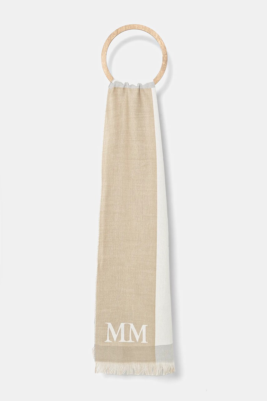 Max Mara Leisure sál gyapjú keverékből bézs, női, mintás, 2516541017600 akciós termékkép 1