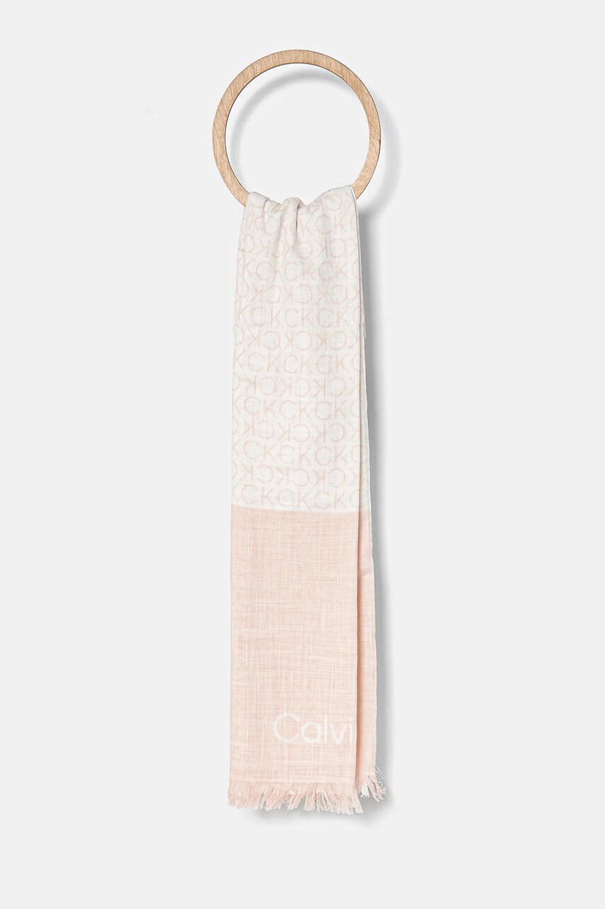 Levně Bavlněná šála Calvin Klein růžová barva, K60K612979