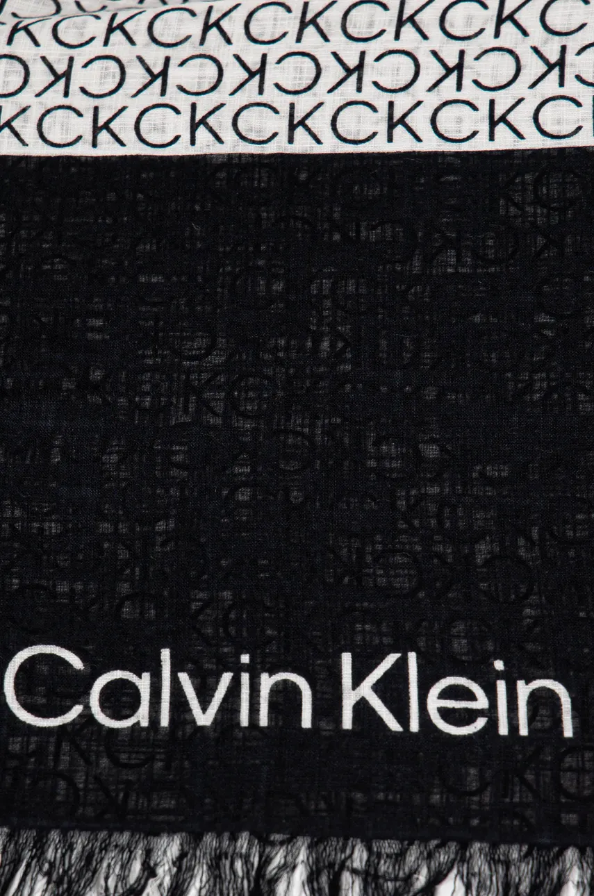 Хлопковый шарф Calvin Klein женский цвет чёрный узорный K60K612979 Хлопковый шарф Calvin Klein женский цвет чёрный узорный K60K612979