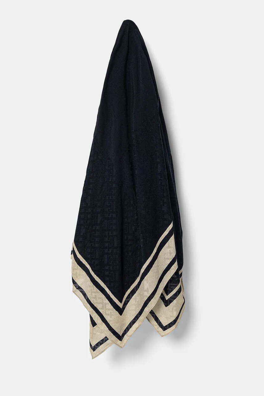 Levně Hedvábný šátek Tommy Hilfiger tmavomodrá barva, AW0AW17144