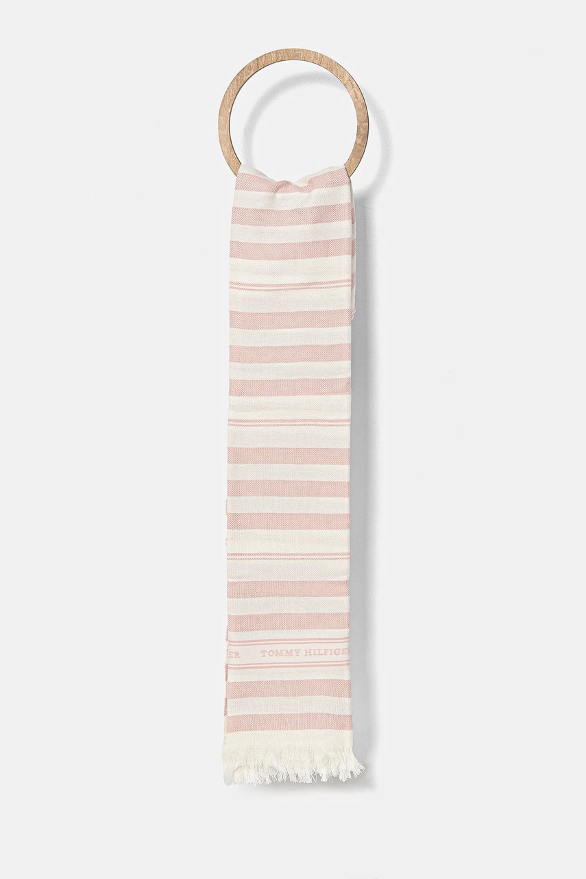 Levně Šála ze lněné směsi Tommy Hilfiger růžová barva, AW0AW17147