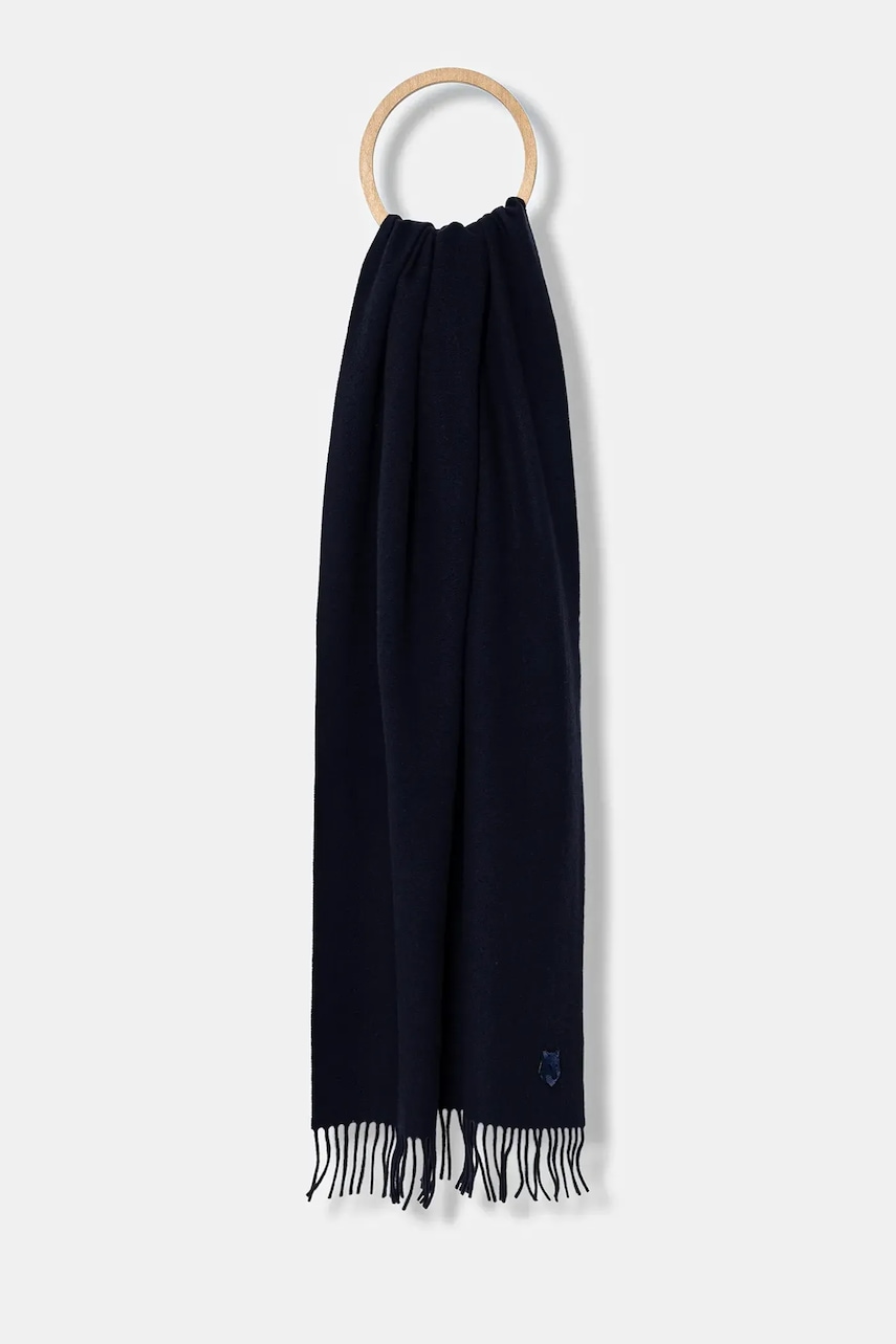 Maison Kitsuné eșarfă de lână Bold Fox Head culoarea bleumarin, uni, MM06201BT3004