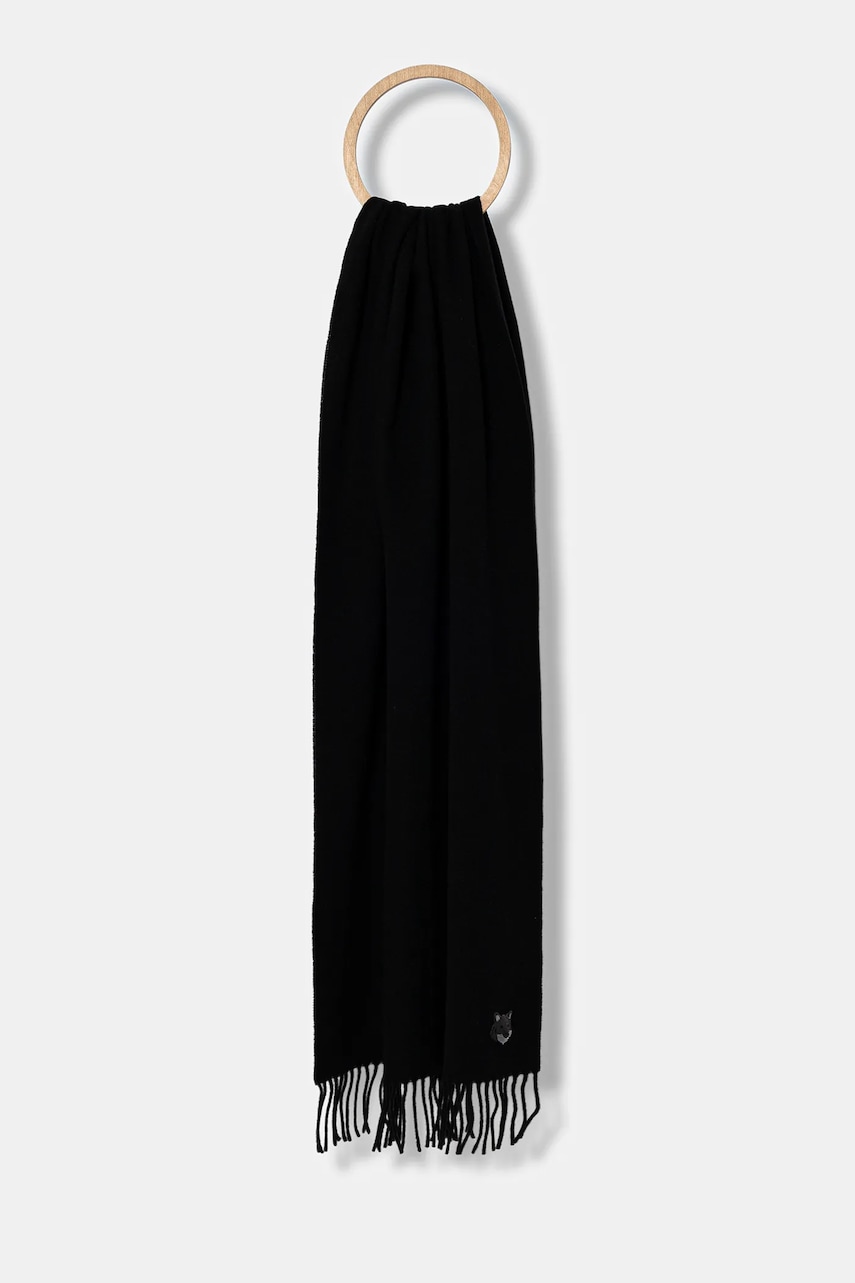 Maison Kitsuné eșarfă de lână Bold Fox Head culoarea negru, uni, MM06201BT3004