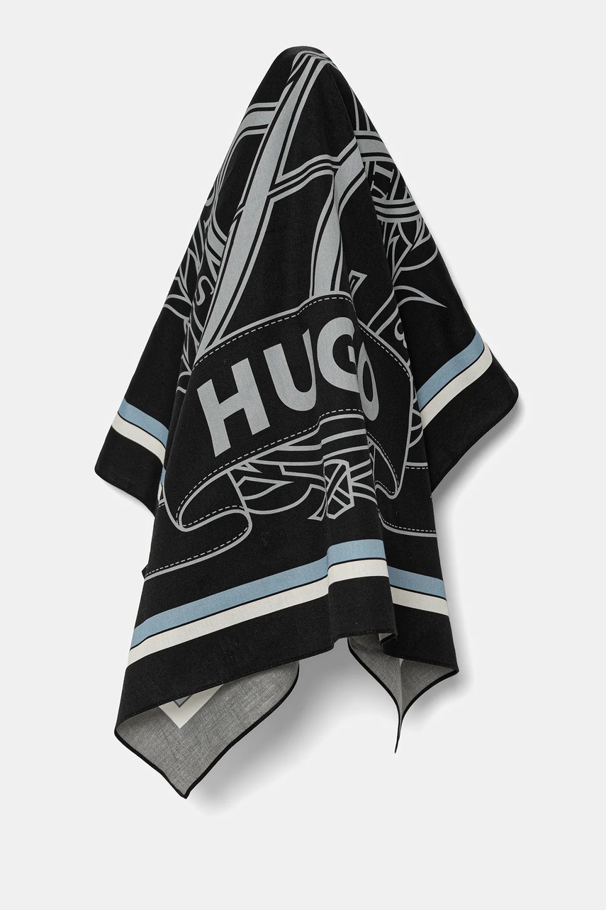 HUGO esarfa din bumbac culoarea negru, cu imprimeu, 50540767