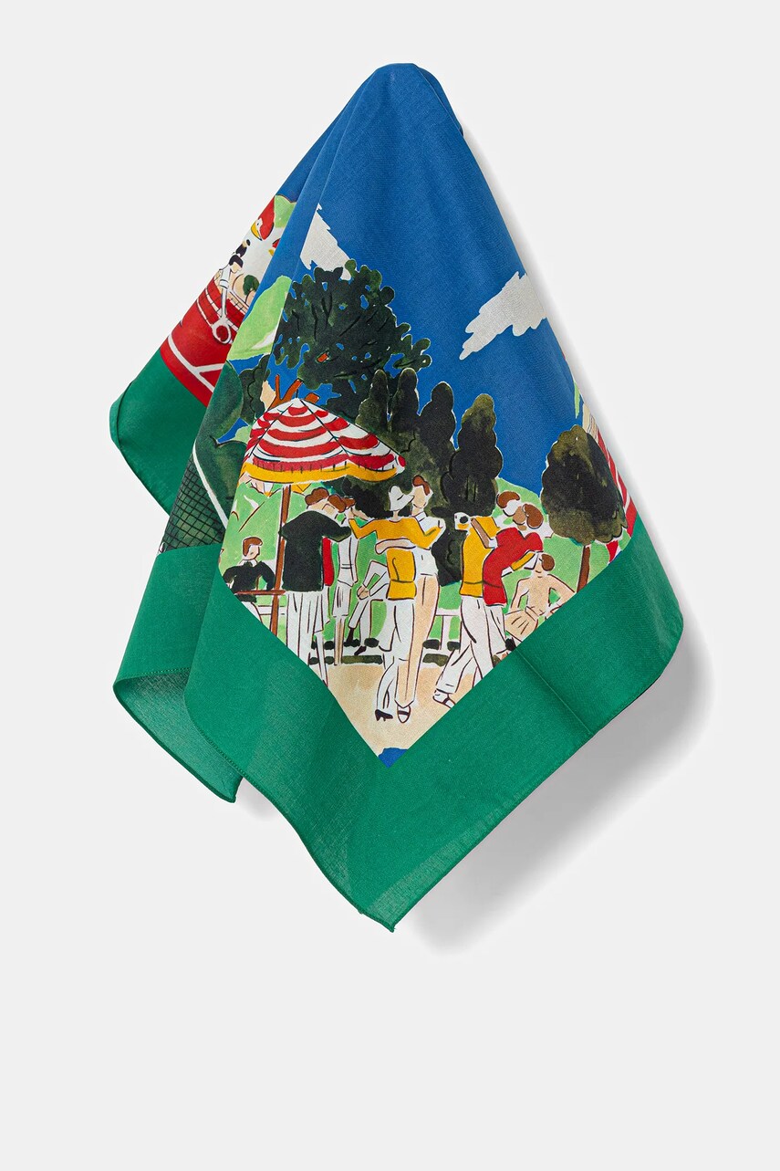 Drôle de Monsieur eșarfă din bumbac Le Foulard Country Club bărbați, culoarea verde, cu imprimeu, G-BA013-CO128-BE