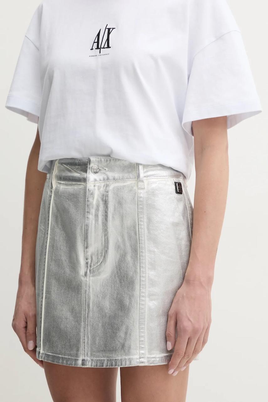 Armani Exchange fusta din bumbac culoarea argintiu, mini, drept, XW000099 AF10836