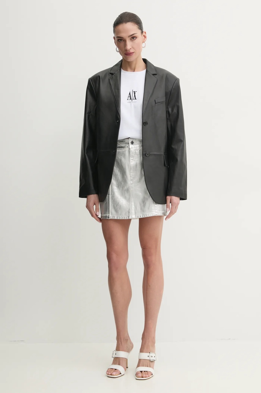Хлопковая юбка Armani Exchange цвет серебрянный mini прямая XW000099 AF10836 Хлопковая юбка Armani Exchange цвет серебрянный mini прямая XW000099 AF10836