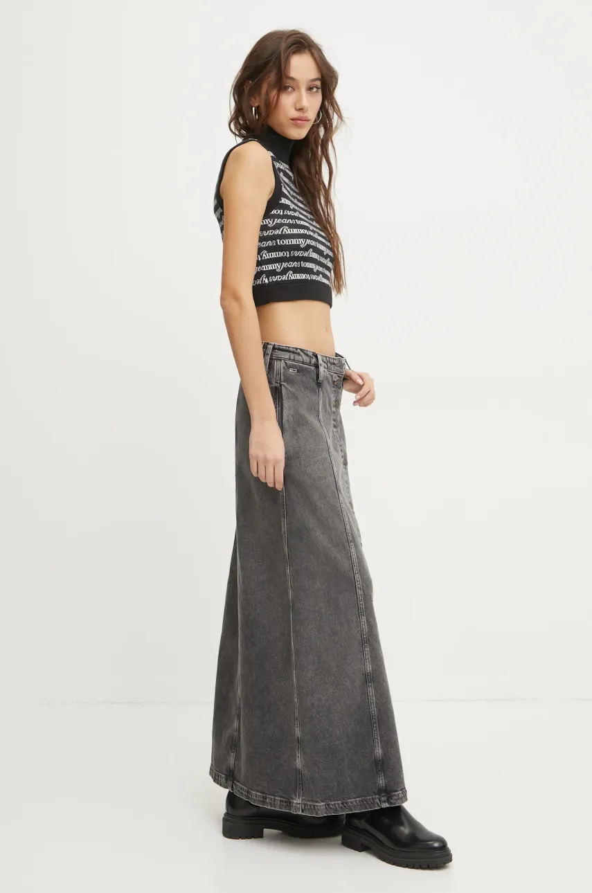 Джинсовая юбка Tommy Jeans цвет серый maxi расклешённая DW0DW19799 Джинсовая юбка Tommy Jeans цвет серый maxi расклешённая DW0DW19799