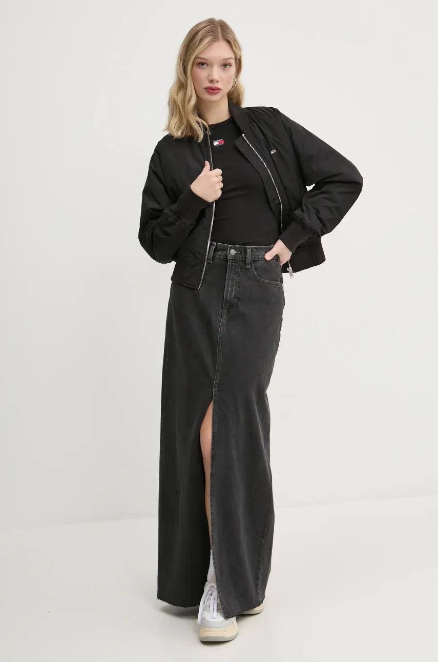 Джинсовая юбка Tommy Jeans цвет чёрный midi прямая DW0DW20554 Джинсовая юбка Tommy Jeans цвет чёрный midi прямая DW0DW20554