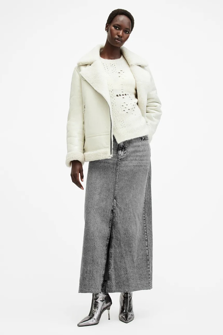 AllSaints fustă din denim NOIR MAXI culoarea negru, maxi, dreaptă, W023RB AllSaints fustă din denim NOIR MAXI culoarea negru, maxi, dreaptă, W023RB