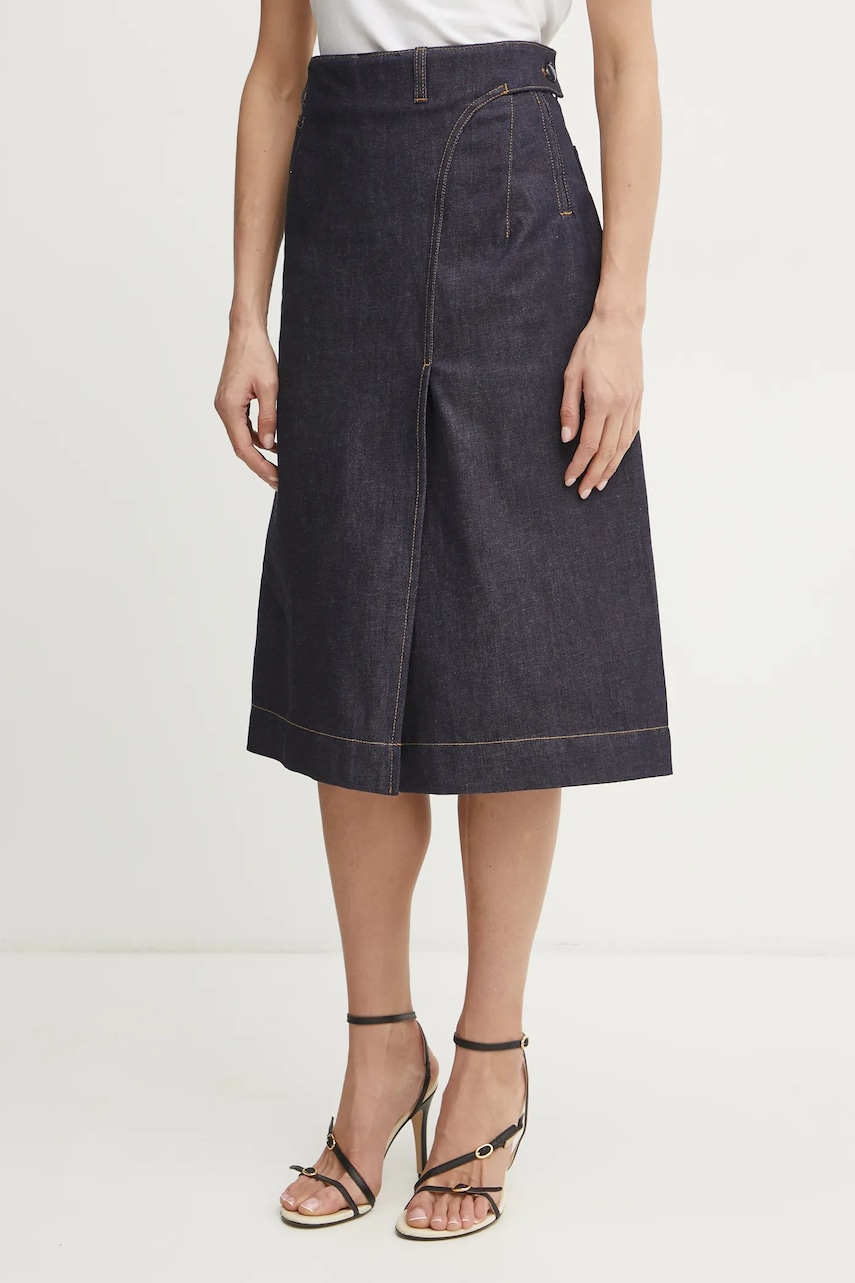 Victoria Beckham fusta culoarea albastru marin, midi, evazati, 1125DSK006000B