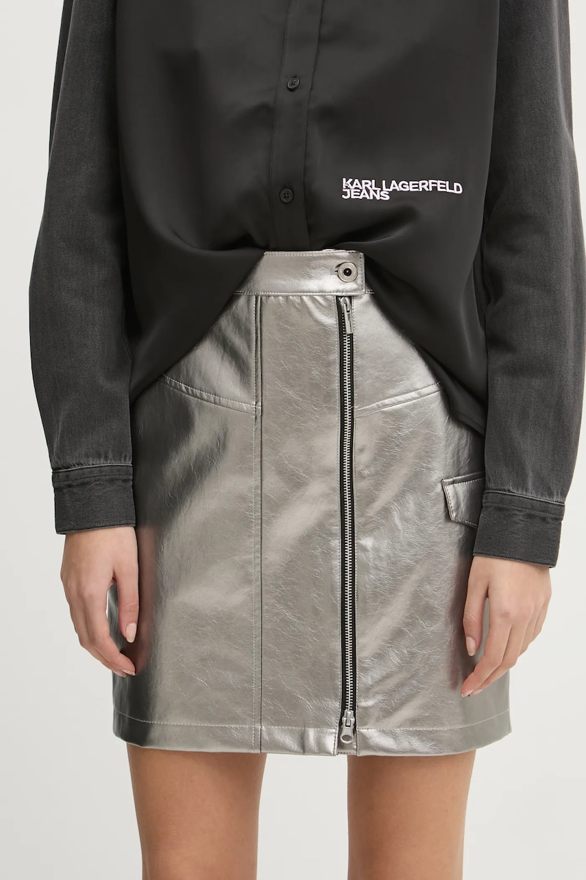 Karl Lagerfeld Jeans fusta culoarea argintiu, mini, evazati, A1W12013