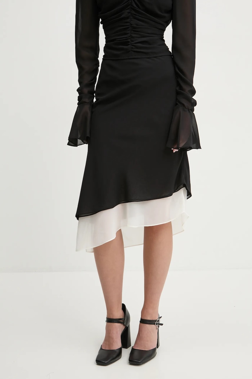 Rotate fusta culoarea negru, midi, evazati, 113496100