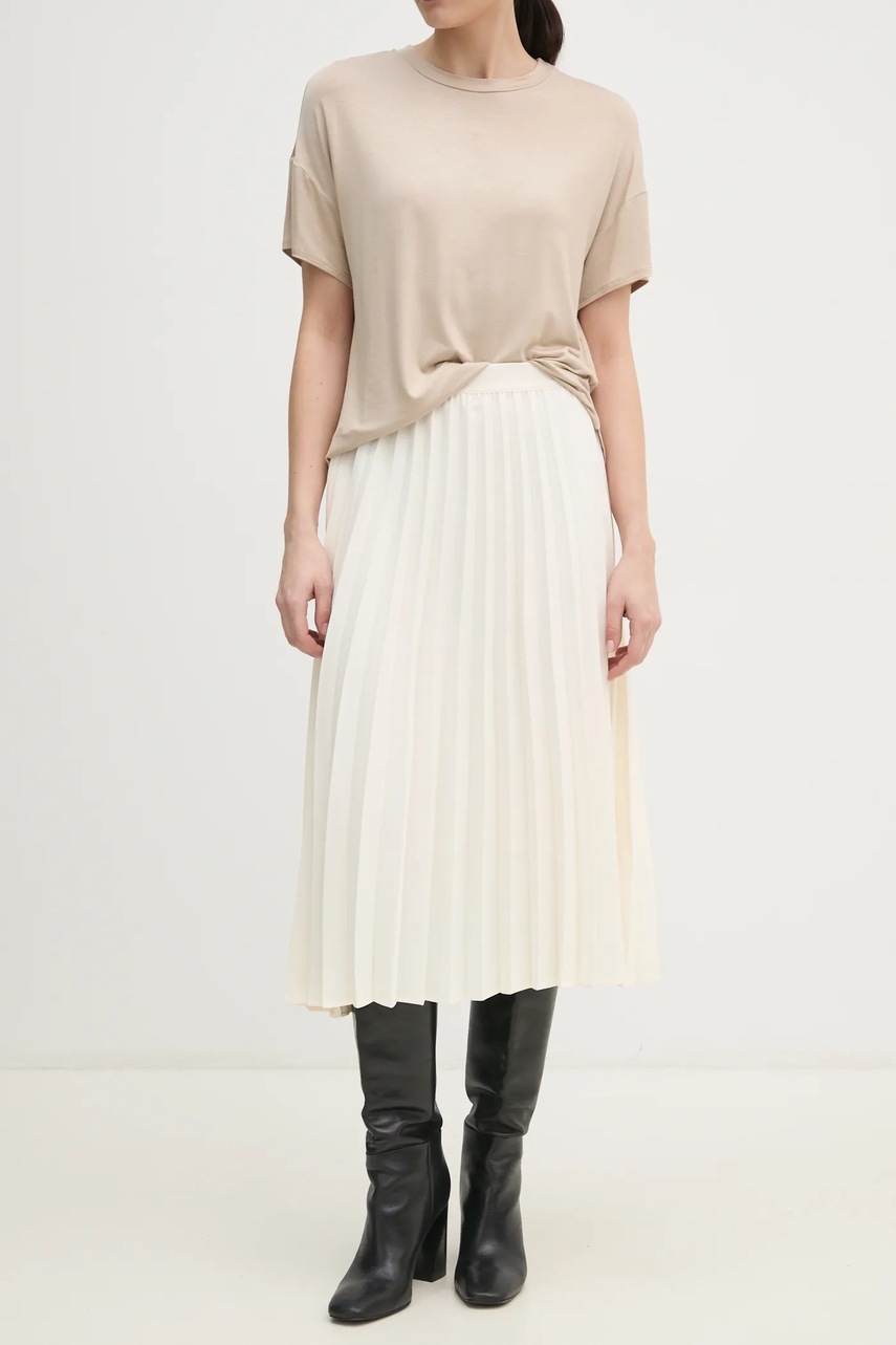 Sukně Tommy Hilfiger béžová barva, midi, áčková, WW0WW43886