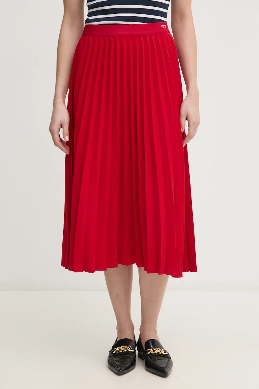 Sukně Tommy Hilfiger tmavomodrá barva, midi, áčková, WW0WW43886