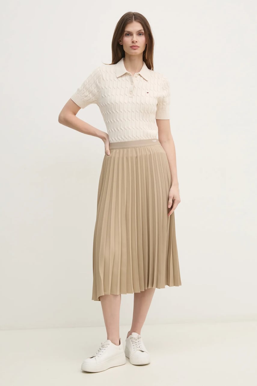 Юбка Tommy Hilfiger цвет бежевый midi расклешённая WW0WW43886 Юбка Tommy Hilfiger цвет бежевый midi расклешённая WW0WW43886
