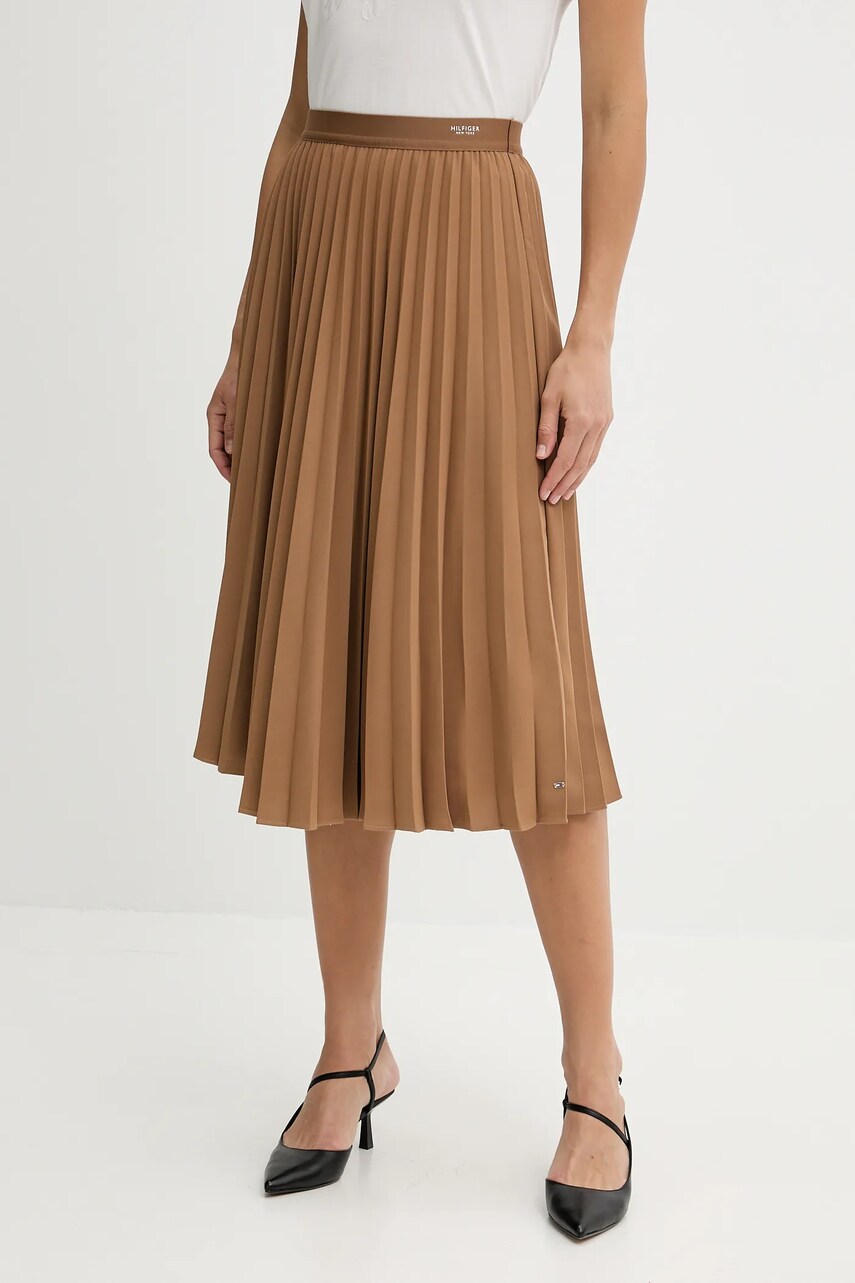 Levně Sukně Tommy Hilfiger tmavomodrá barva, midi, áčková, WW0WW43886