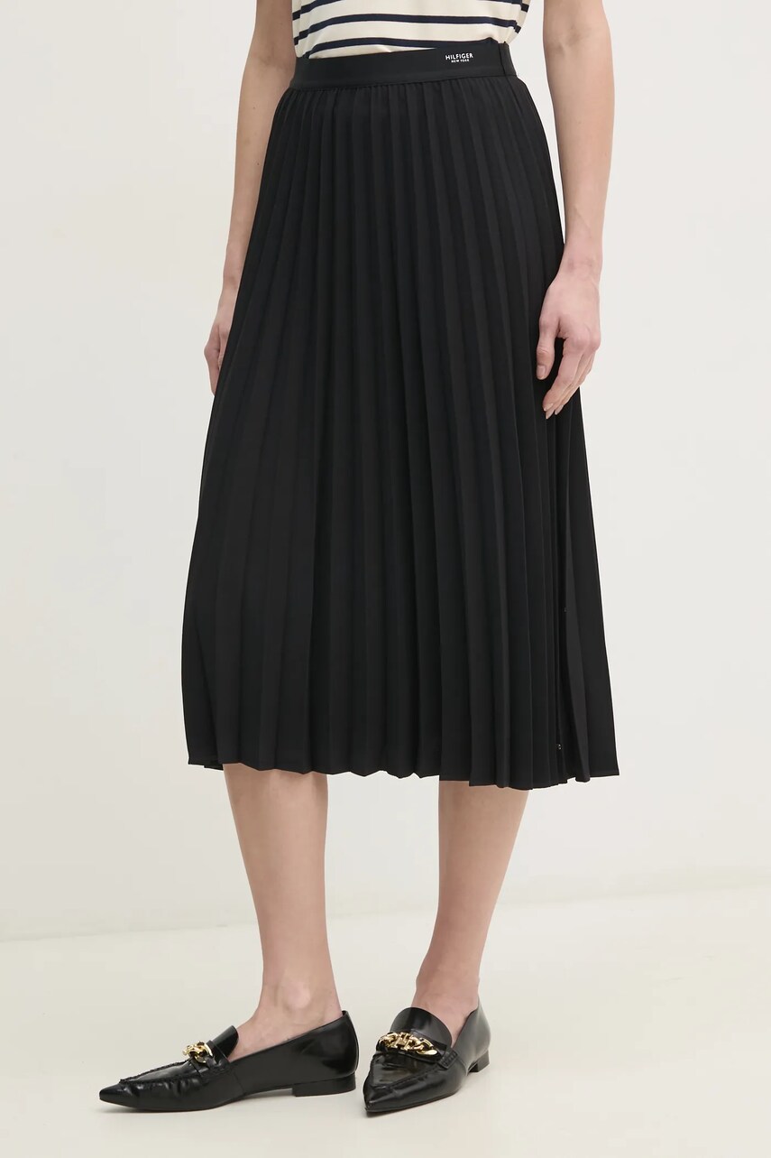 Levně Sukně Tommy Hilfiger černá barva, midi, áčková, WW0WW43886