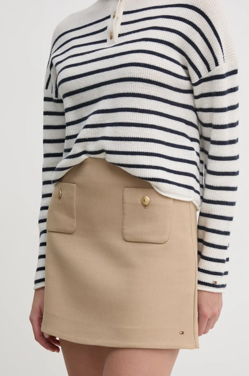 Sukně Tommy Hilfiger béžová barva, mini, áčková, WW0WW44994
