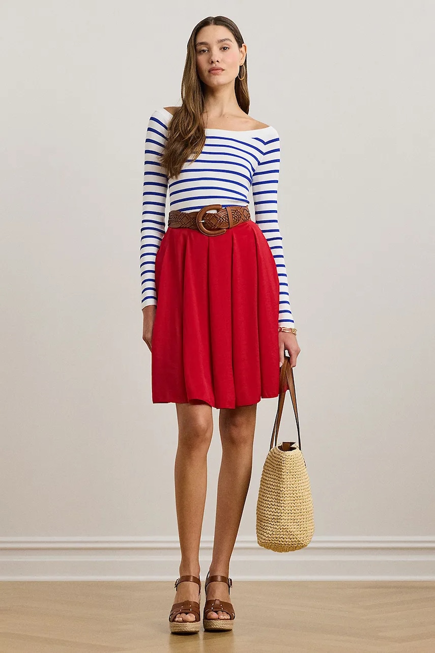 Levně Sukně Lauren Ralph Lauren červená barva, midi, áčková, 200957180