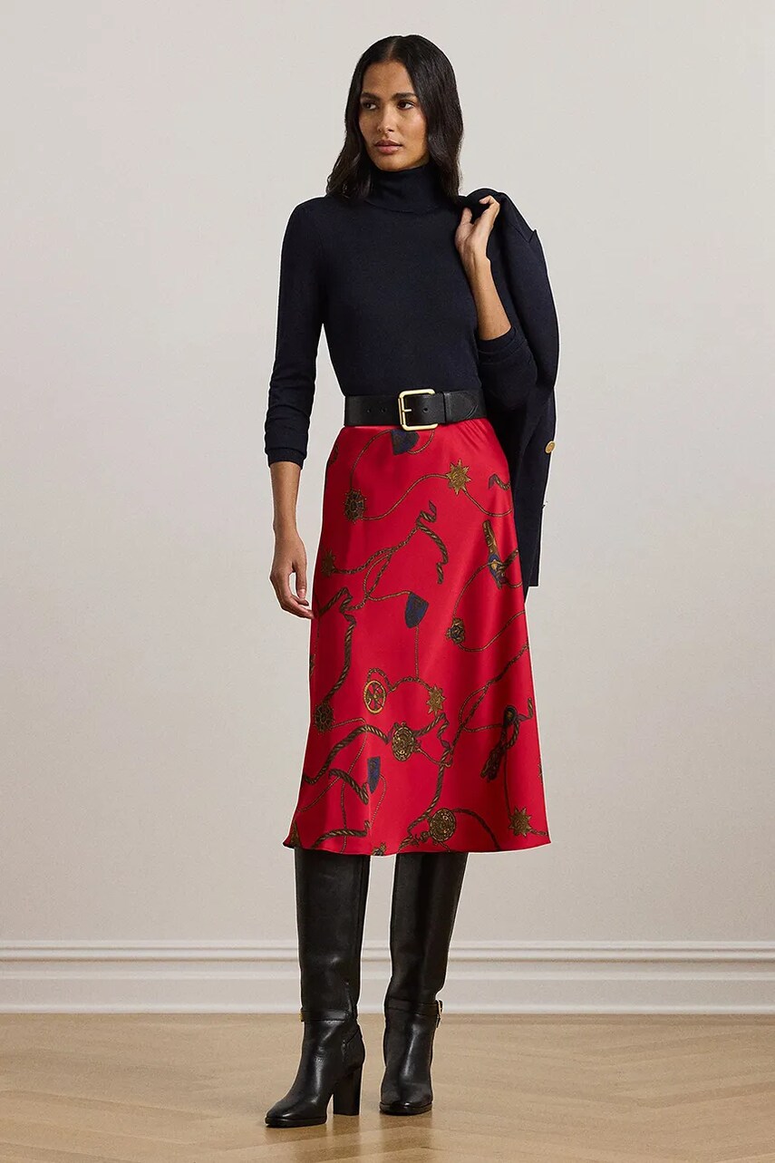 Lauren Ralph Lauren szoknya piros, midi, harang alakú, 200957077 akciós termékkép 1