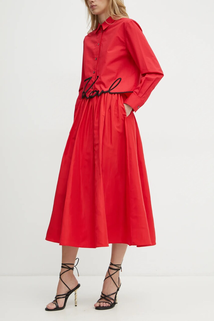 Karl Lagerfeld fusta culoarea rosu, midi, evazati, A1W12002