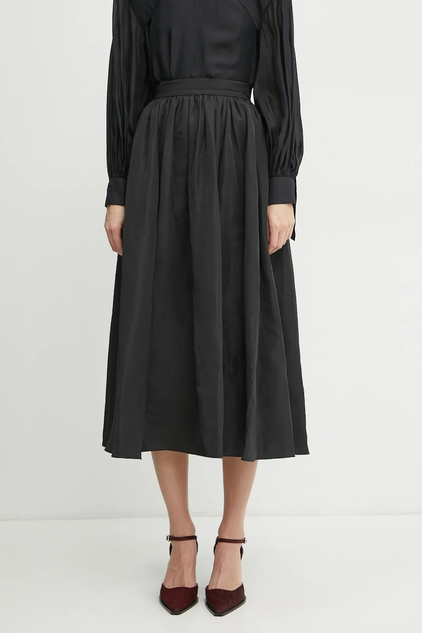Karl Lagerfeld fustă culoarea negru, midi, evazați, A1W12002 Karl Lagerfeld fustă culoarea negru, midi, evazați, A1W12002