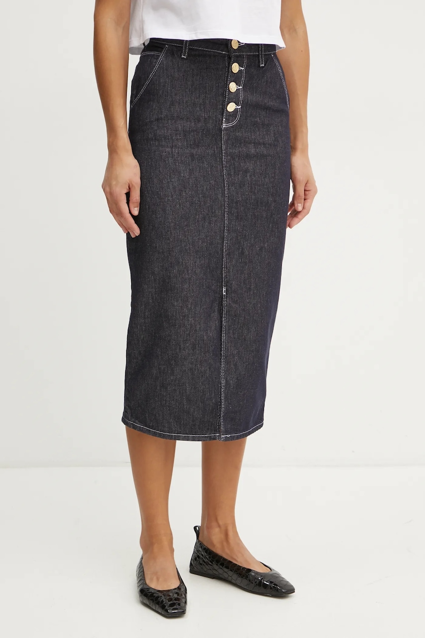 Karl Lagerfeld fusta jeans culoarea albastru marin, midi, creion, A1W12027