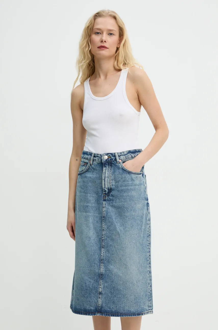 Samsoe Samsoe fusta jeans SAELSIE midi, drept, F24400119