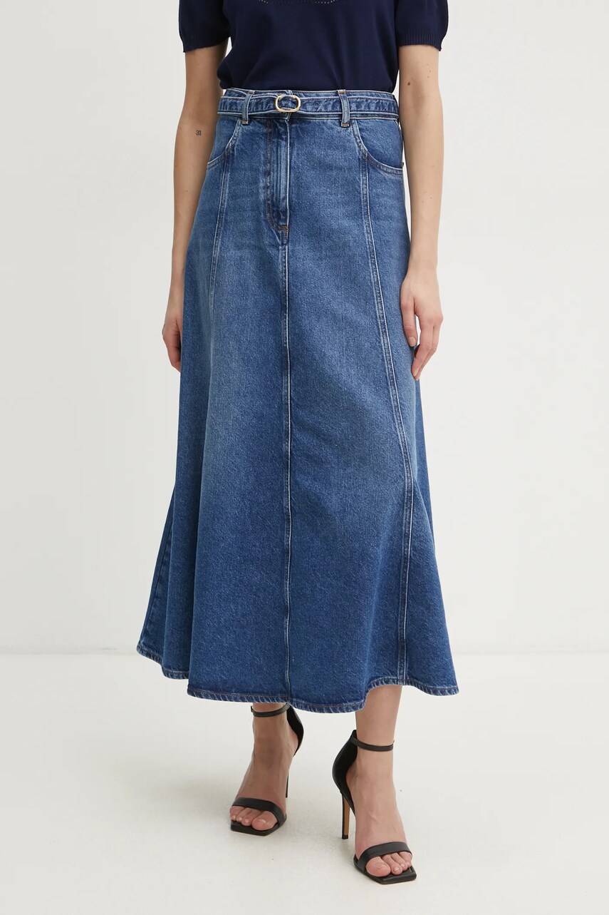 Levně Džínová sukně Twinset modrá barva, maxi, áčková, 251TP2570
