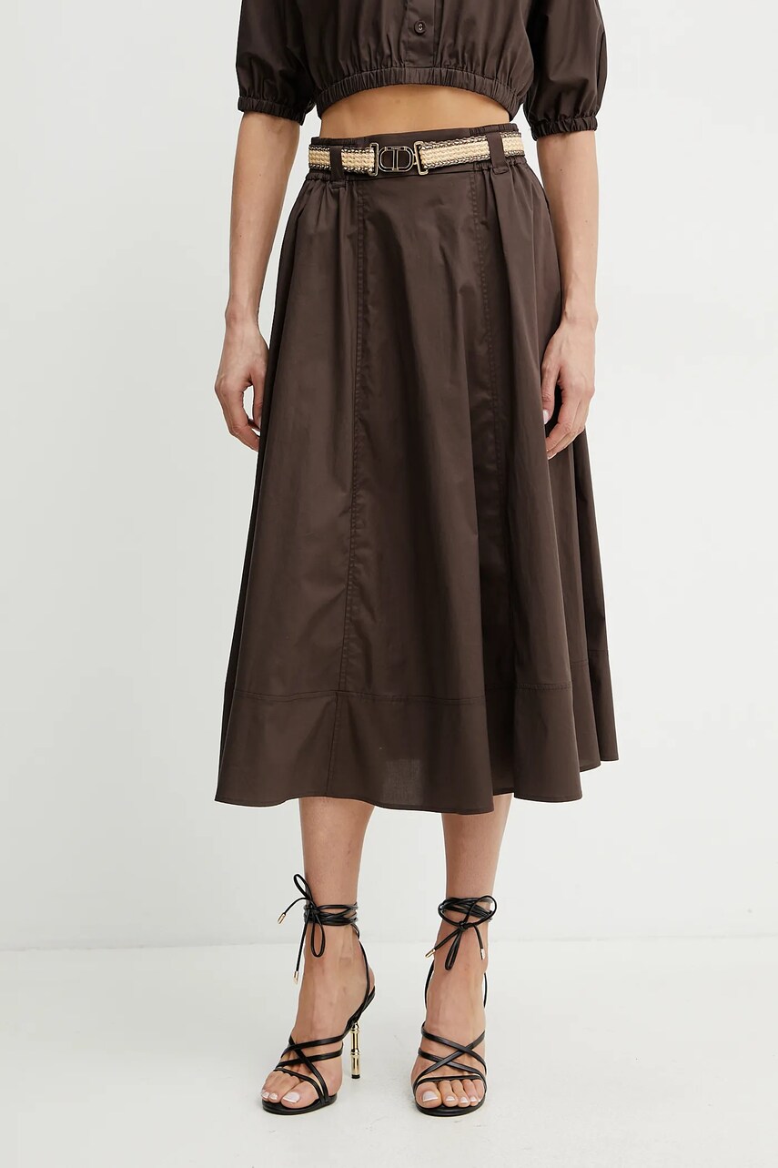 Levně Sukně Twinset hnědá barva, midi, áčková, 251TT202J
